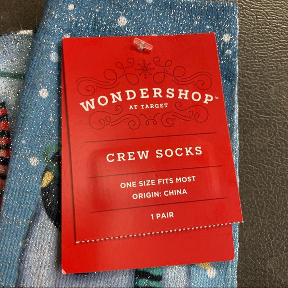 Wondershop GlitterBlue Red Black White Penguin Crew Socks One size fits most - Picture 7 of 11